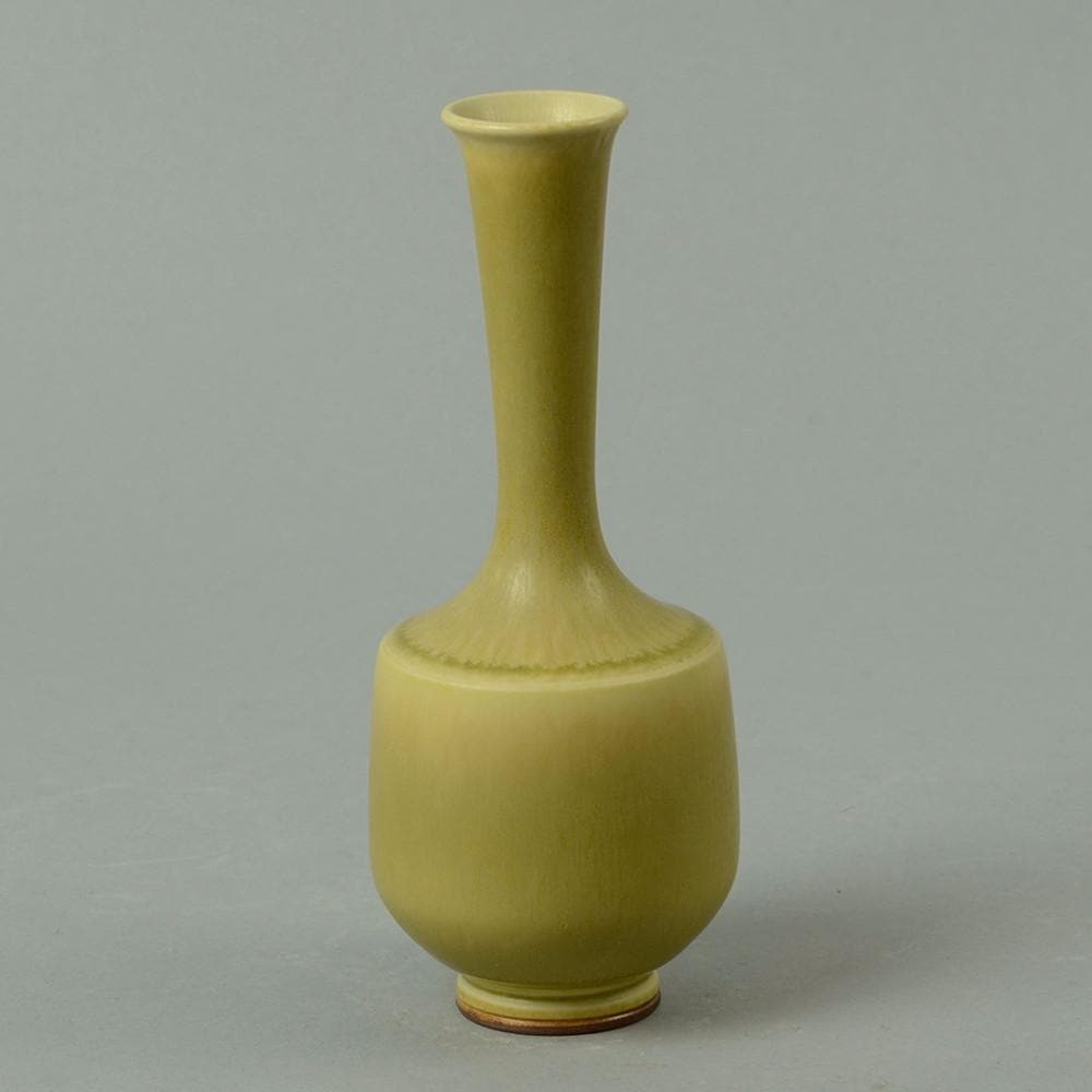 Group of four vases with yellow haresfur glaze by Berndt Friberg for Gustavsberg, Sweden