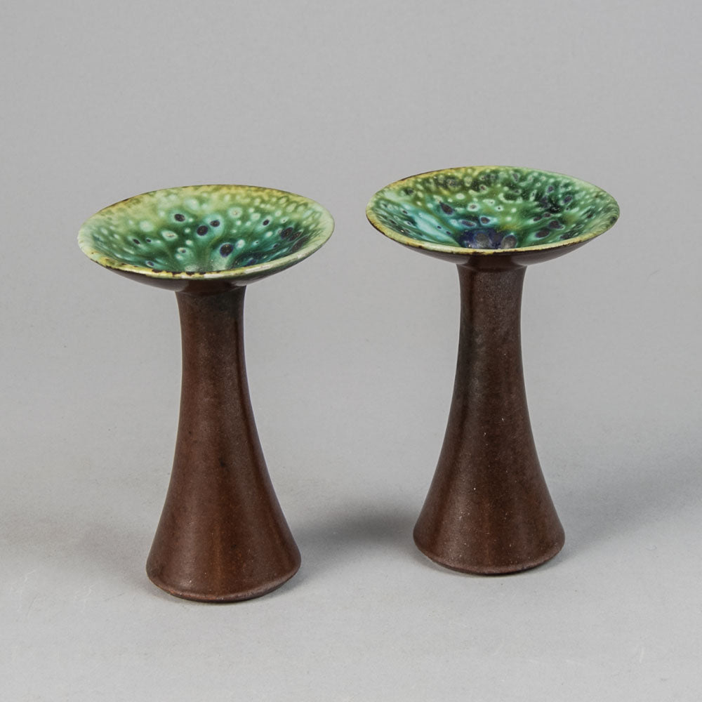 Liisa Hallamaa for Arabia, Finland, pair of stoneware candlestick vases H1140 and H1141