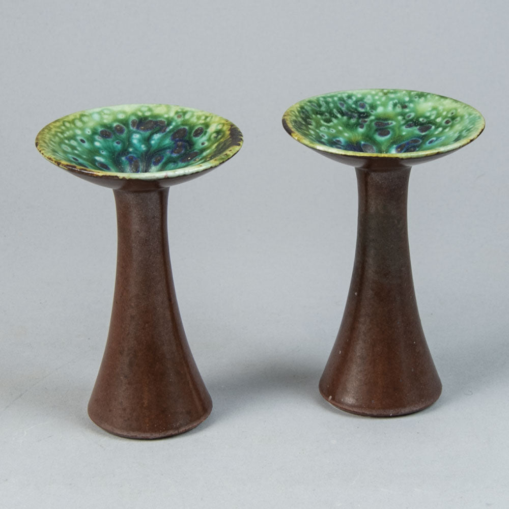 Liisa Hallamaa for Arabia, Finland, pair of stoneware candlestick vases H1140 and H1141