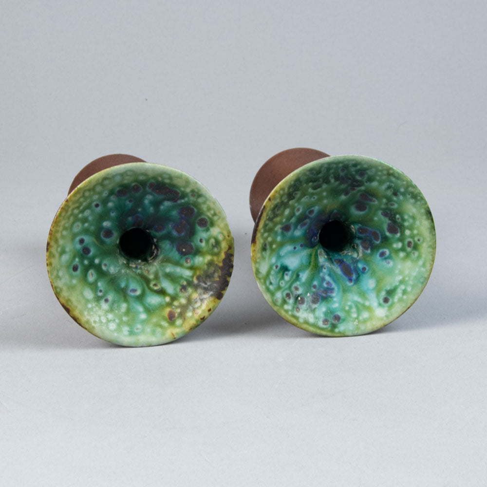 Liisa Hallamaa for Arabia, Finland, pair of stoneware candlestick vases H1140 and H1141