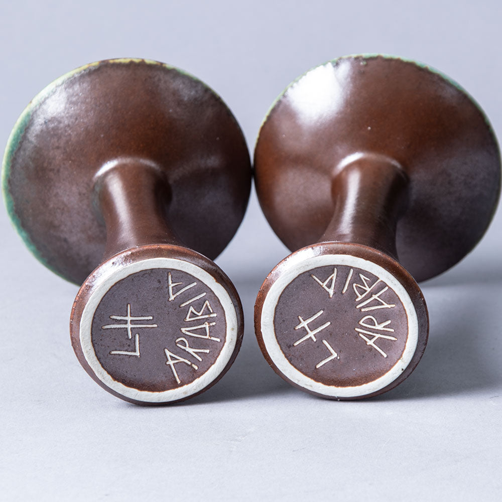 Liisa Hallamaa for Arabia, Finland, pair of stoneware candlestick vases H1140 and H1141