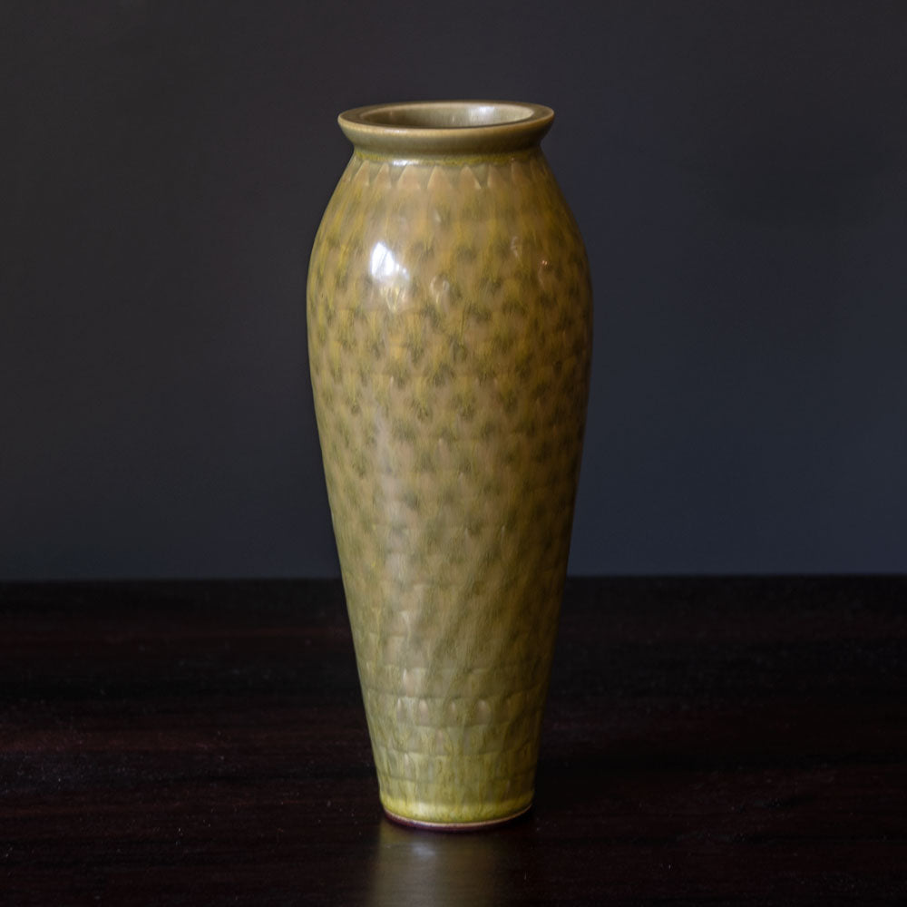 Berndt Friberg for Gustavsberg patterned vase with yellow haresfur glaze H1268