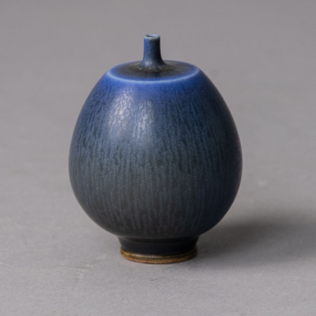 Berndt Friberg for Gustavsberg miniature vase with blue-gray haresfur glaze H1234