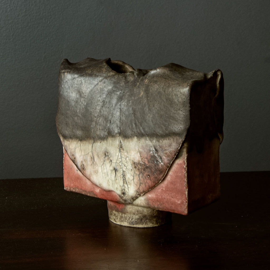Antje Brüggemann Breckwoldt, unique sculptural vase with pink and brown glaze H1086