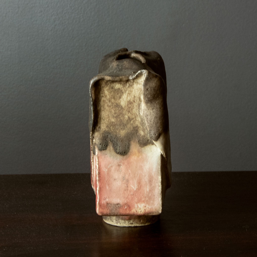 Antje Brüggemann Breckwoldt, unique sculptural vase with pink and brown glaze H1086