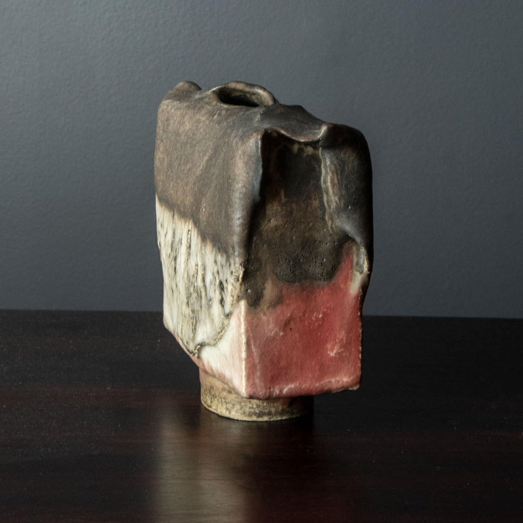 Antje Brüggemann Breckwoldt, unique sculptural vase with pink and brown glaze H1086