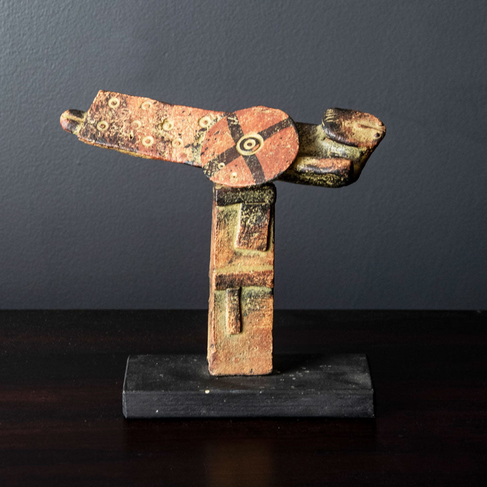 John Maltby, own studio, UK, stoneware figure of knight and shield H1322