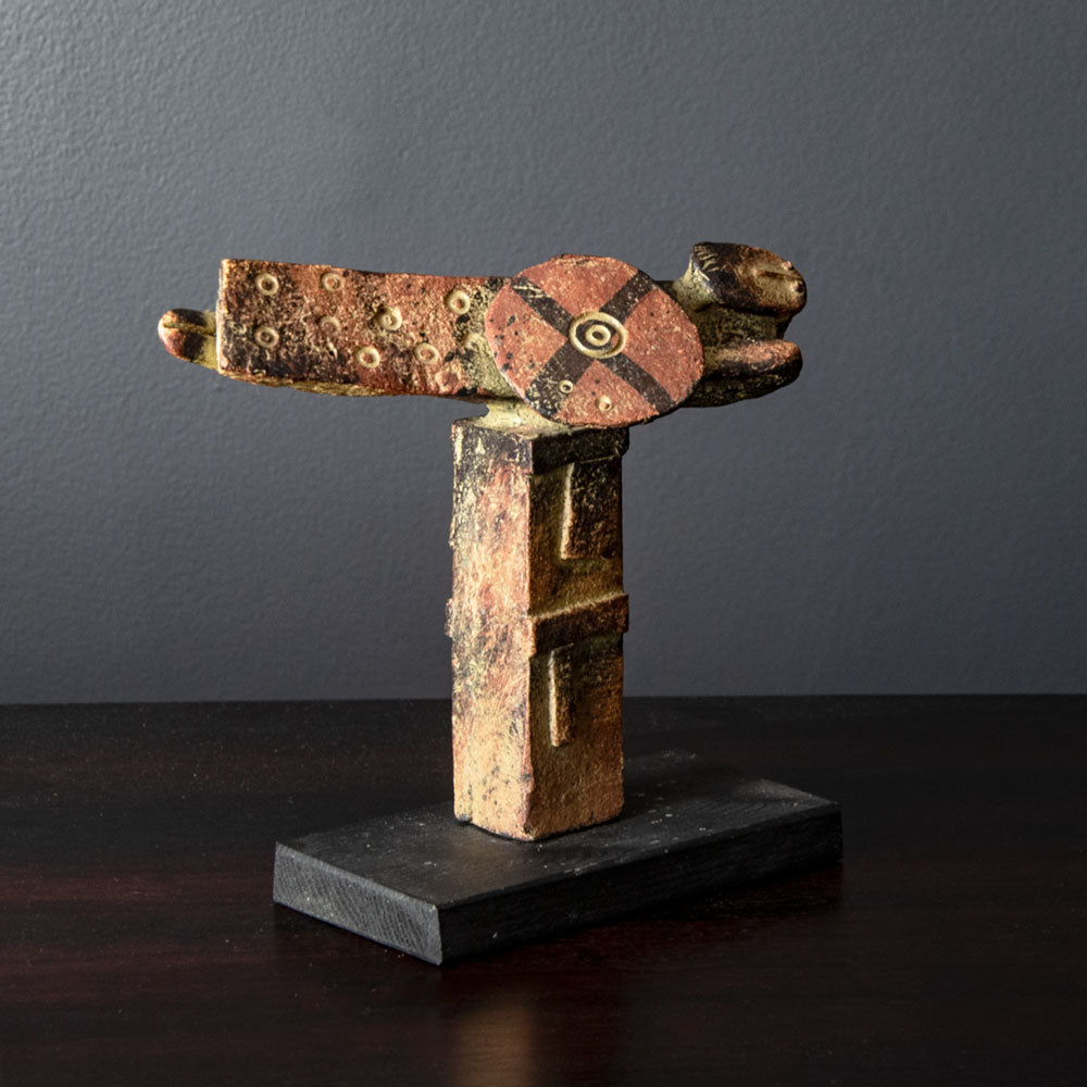 John Maltby, own studio, UK, stoneware figure of knight and shield H1322