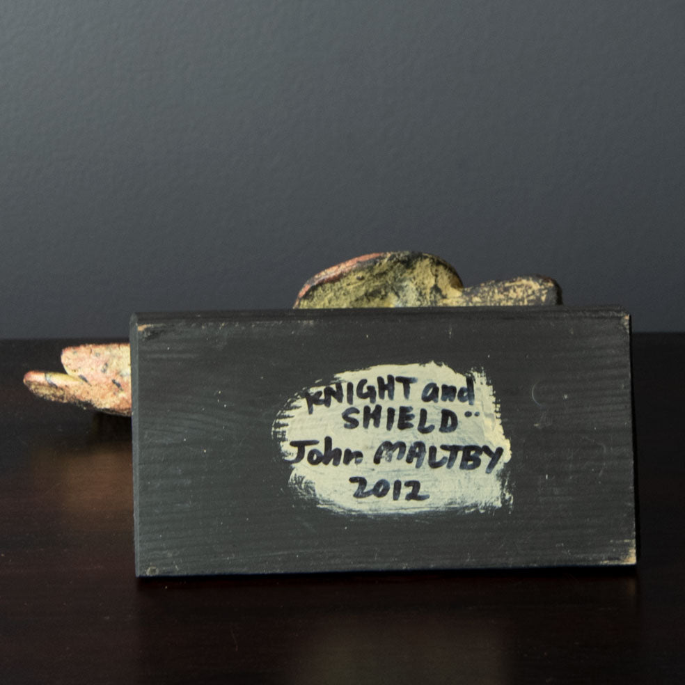 John Maltby, own studio, UK, stoneware figure of knight and shield H1322