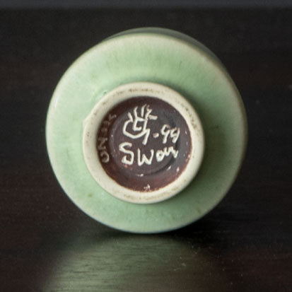Swen Wejsfelt for Gustavsberg, Sweden, unique stoneware vase with pale green haresfur glaze H1317