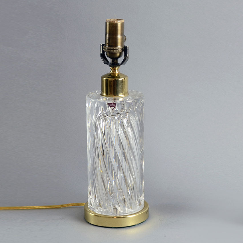 Olle Alberius for Orrefors, clear glass lamp with gold fittings N8884
