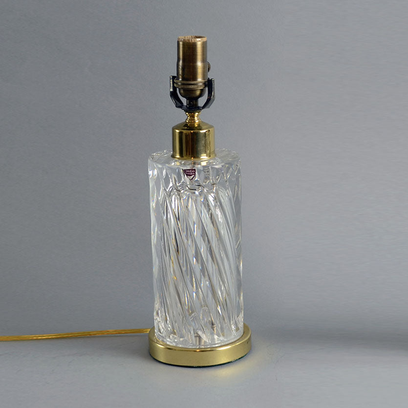 Olle Alberius for Orrefors, clear glass lamp with gold fittings N8884