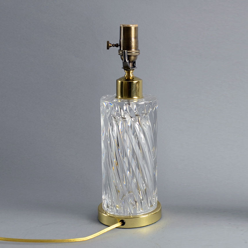 Olle Alberius for Orrefors, clear glass lamp with gold fittings N8884