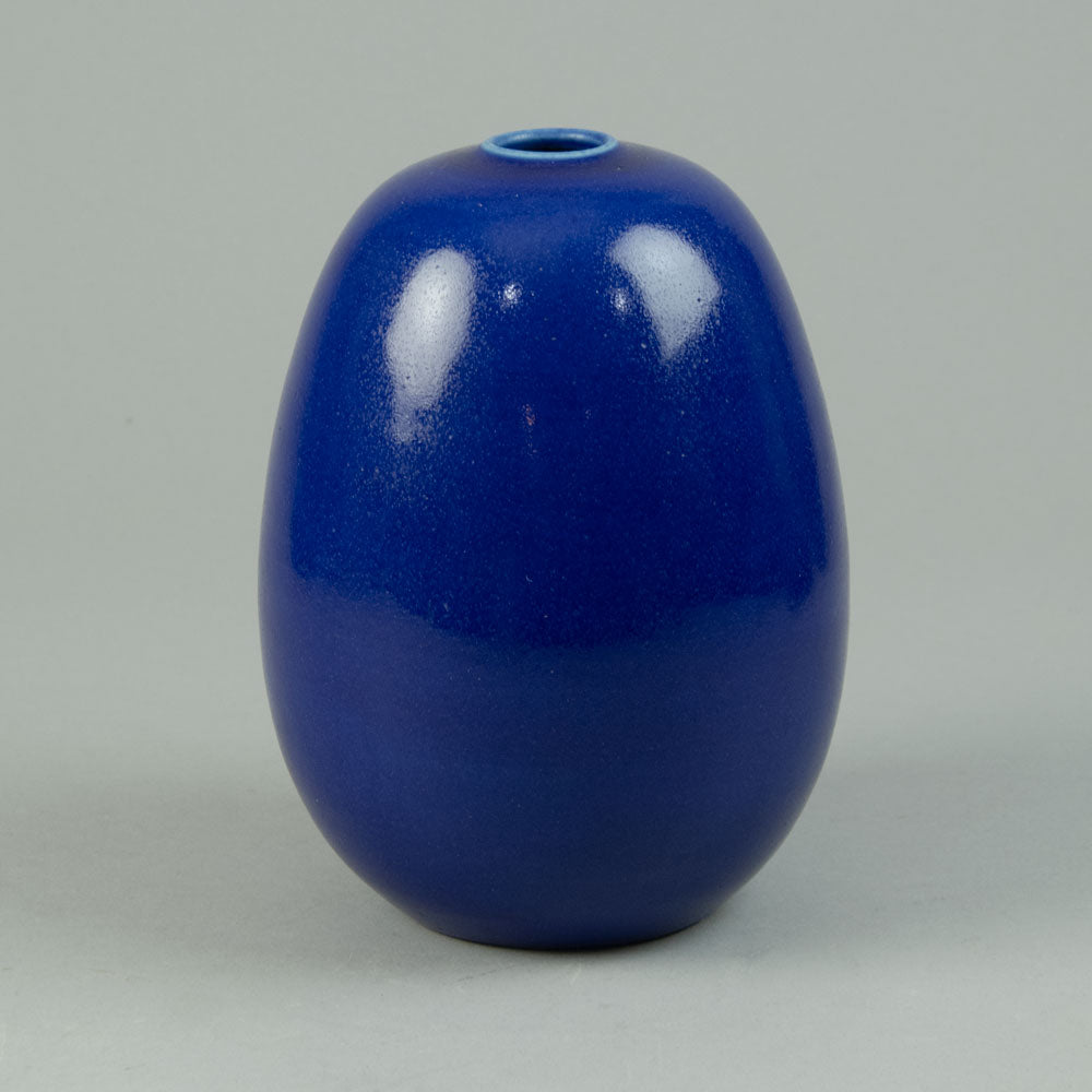 Erich and Ingrid Triller for Tobo, large oval vase with glossy cobalt blue glaze H1310