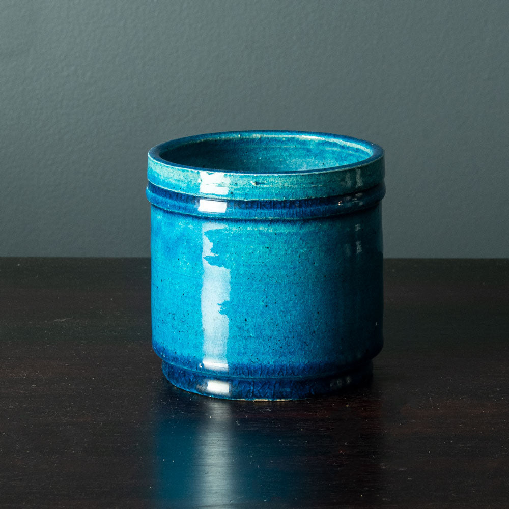 Nils Kahler for Herman A. Kahler Keramik cylindrical vase with turquoise glaze