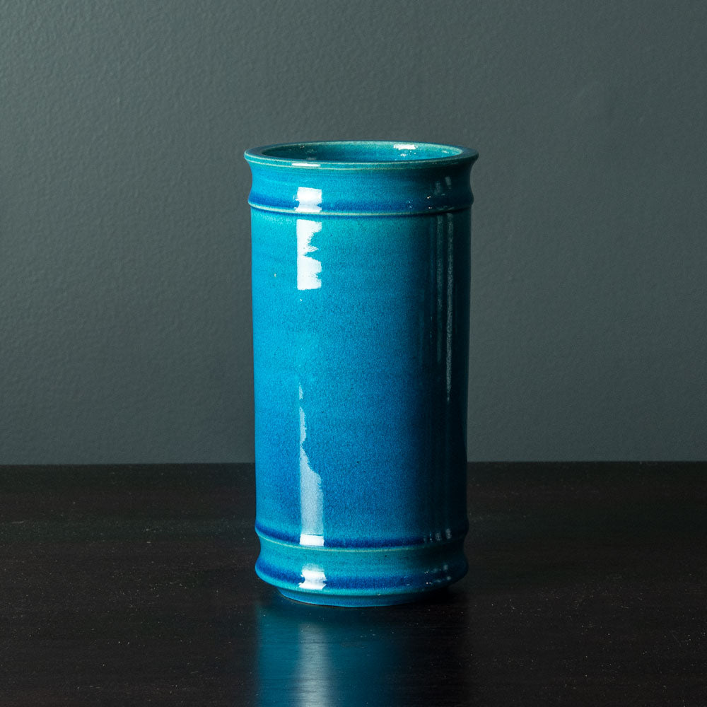 Nils Kähler for Herman A. Kähler Keramik, cylindrical vase with turquoise glaze H1337