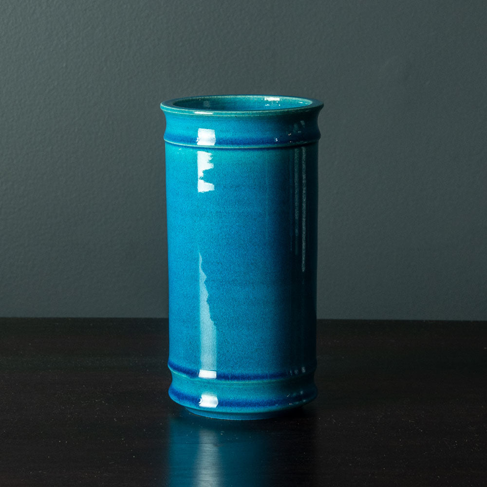 Nils Kähler for Herman A. Kähler Keramik, cylindrical vase with turquoise glaze H1337