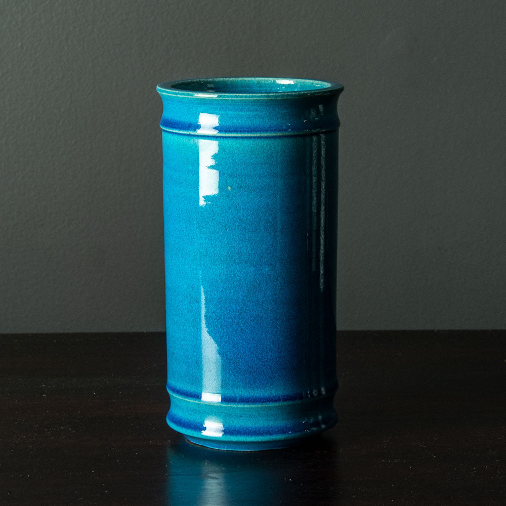 Nils Kähler for Herman A. Kähler Keramik, cylindrical vase with turquoise glaze H1337