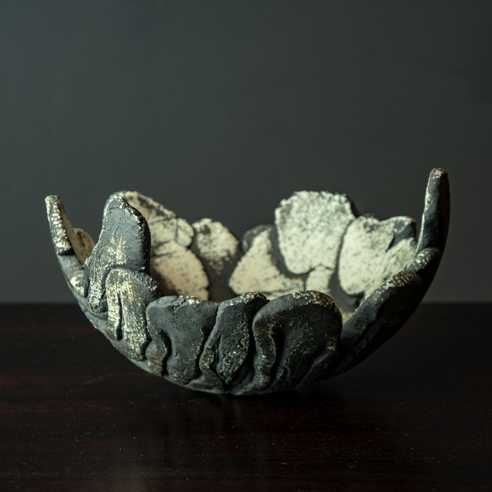 Ulla Viotti, Sweden, unique stoneware bowl with matte black and white surface H1078