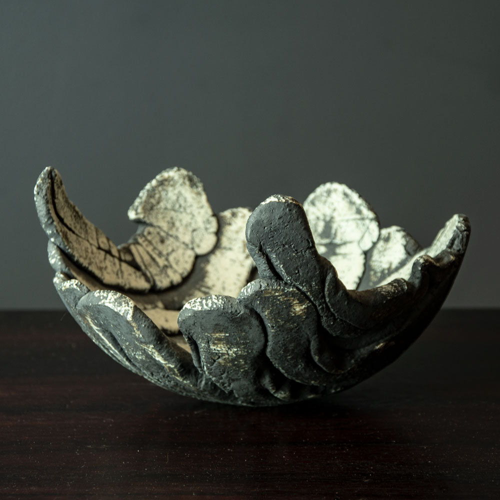 Ulla Viotti, Sweden, unique stoneware bowl with matte black and white surface H1078