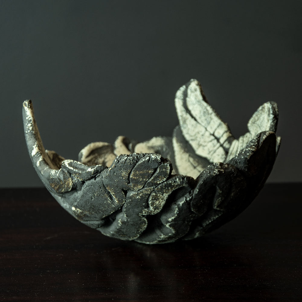 Ulla Viotti, Sweden, unique stoneware bowl with matte black and white surface H1078