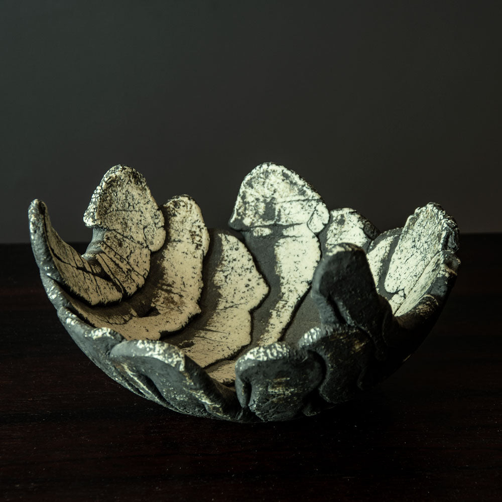 Ulla Viotti, Sweden, unique stoneware bowl with matte black and white surface H1078