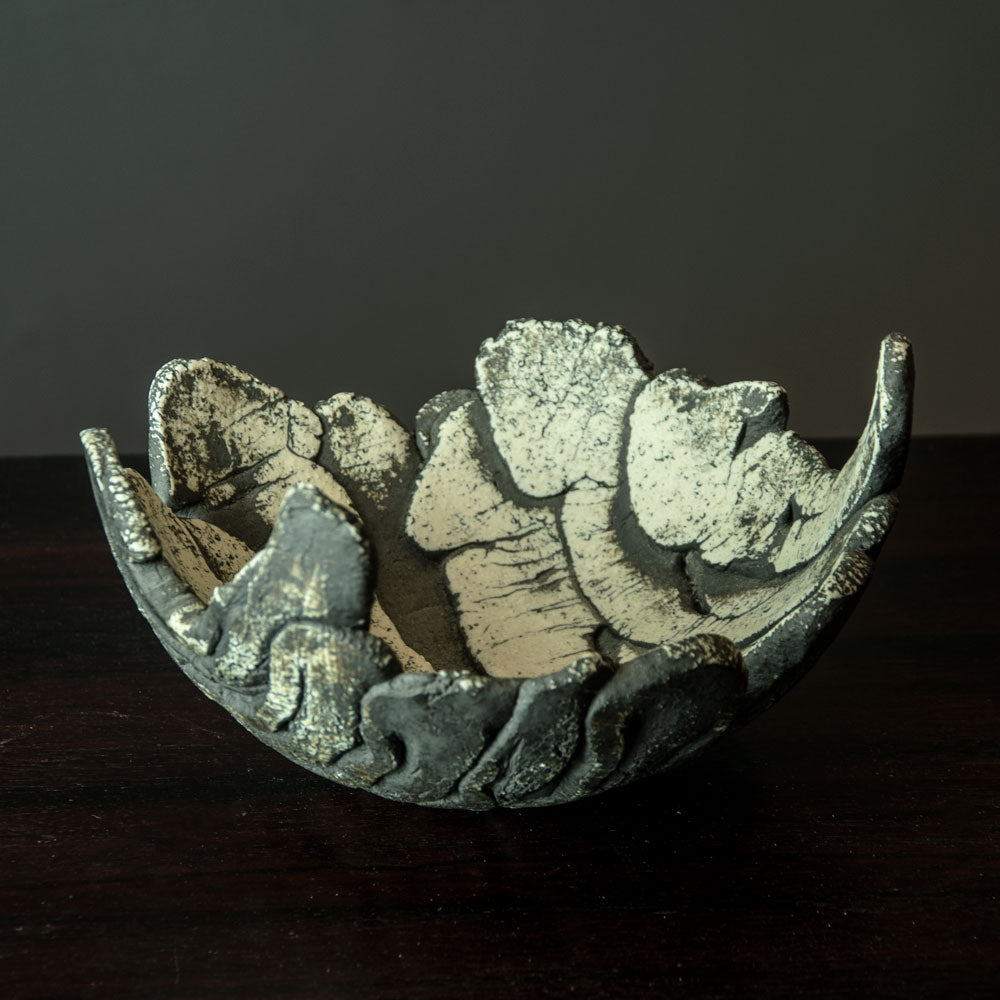 Ulla Viotti, Sweden, unique stoneware bowl with matte black and white surface H1078