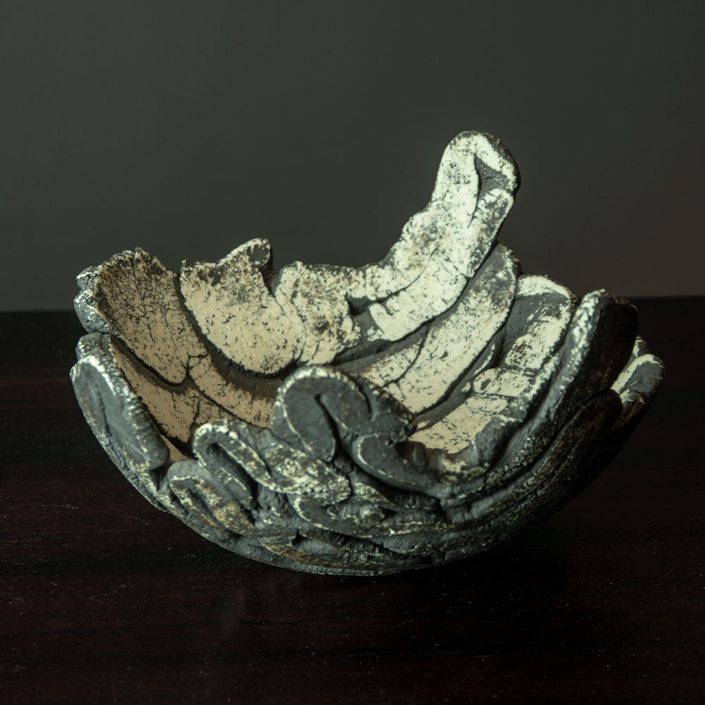 Ulla Viotti, Sweden, unique stoneware bowl with matte black and white surface H1078