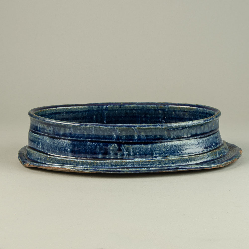 Betty Woodman, US unique stoneware bowl with glossy blue glaze H1247