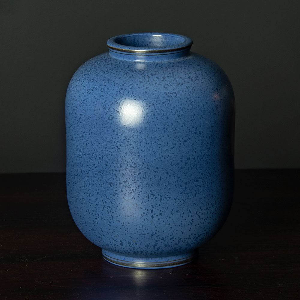 Wilhelm Kåge for Gustavsberg, blue "Argenta" vase with illustration of a woman riding a fish H1241
