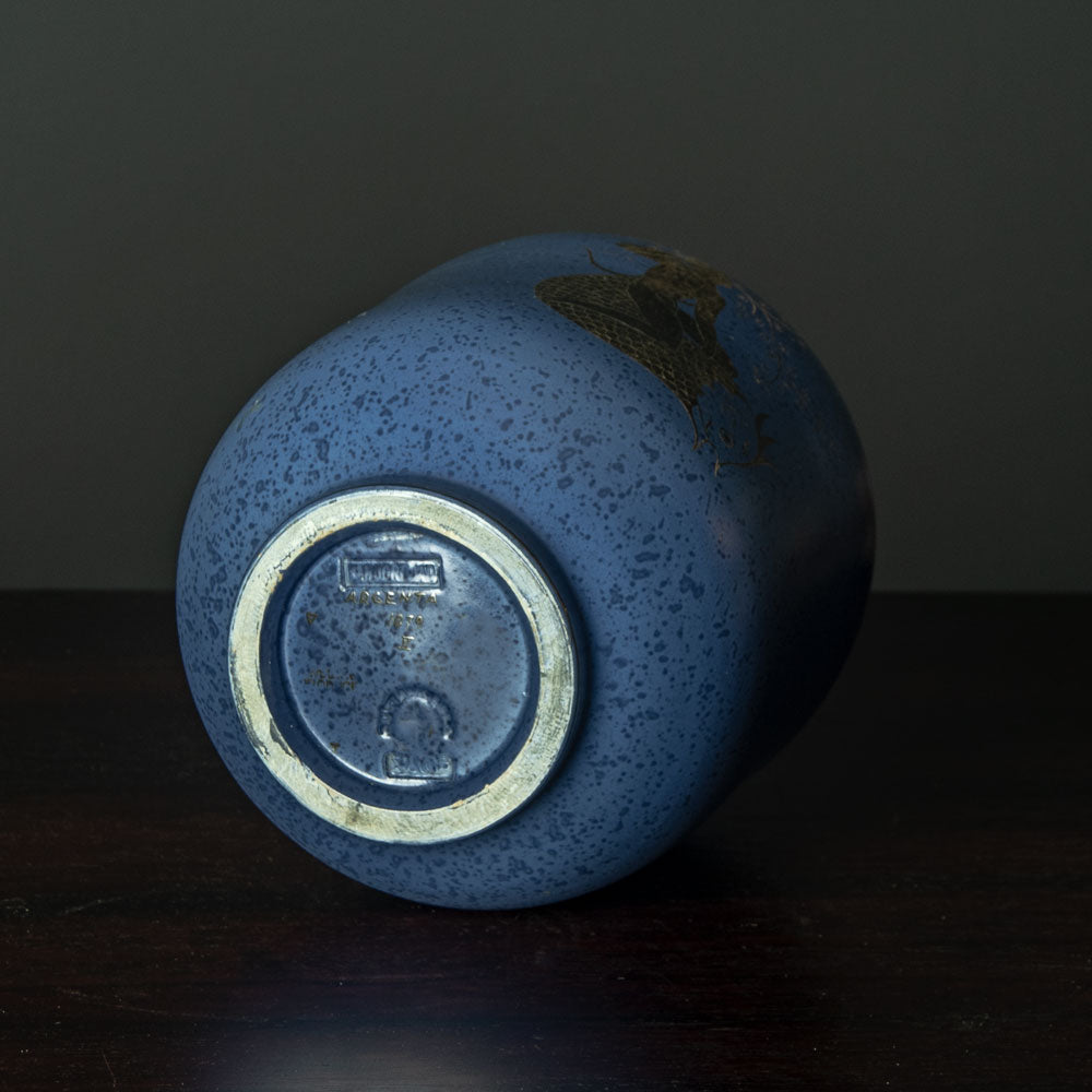 Wilhelm Kåge for Gustavsberg, blue "Argenta" vase with illustration of a woman riding a fish H1241