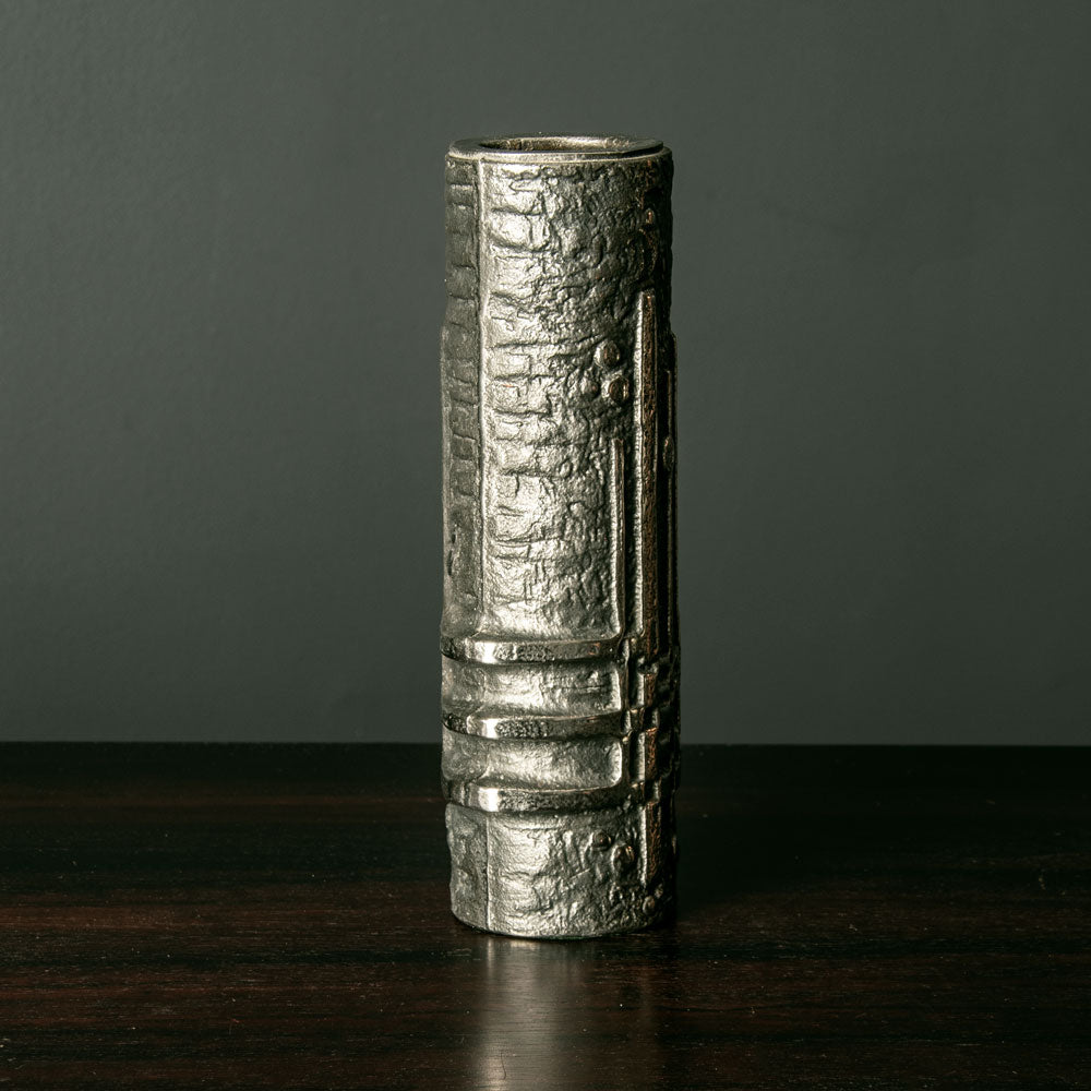 Olav Joff, Norway, brutalist stainless steel vase H1425