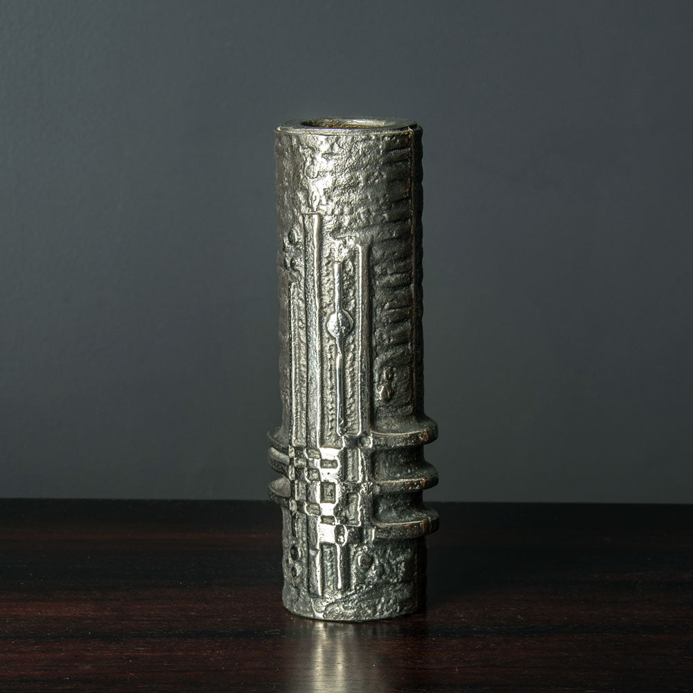 Olav Joff, Norway, brutalist stainless steel vase H1425