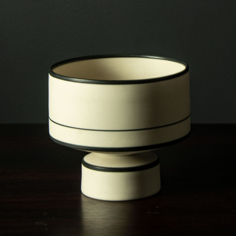 Nicholas Homoky, UK, porcelain footed bowl with black and white glaze H1448
