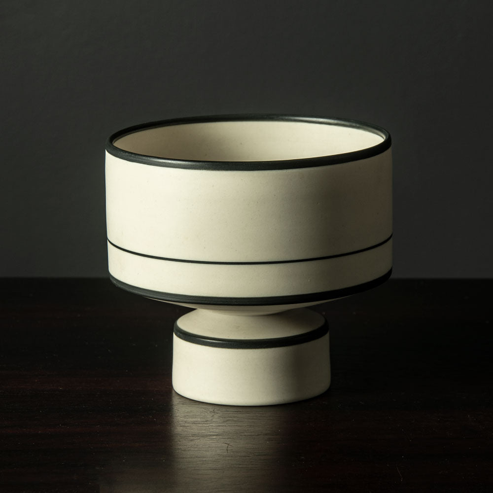 Nicholas Homoky, UK, porcelain footed bowl with black and white glaze H1448