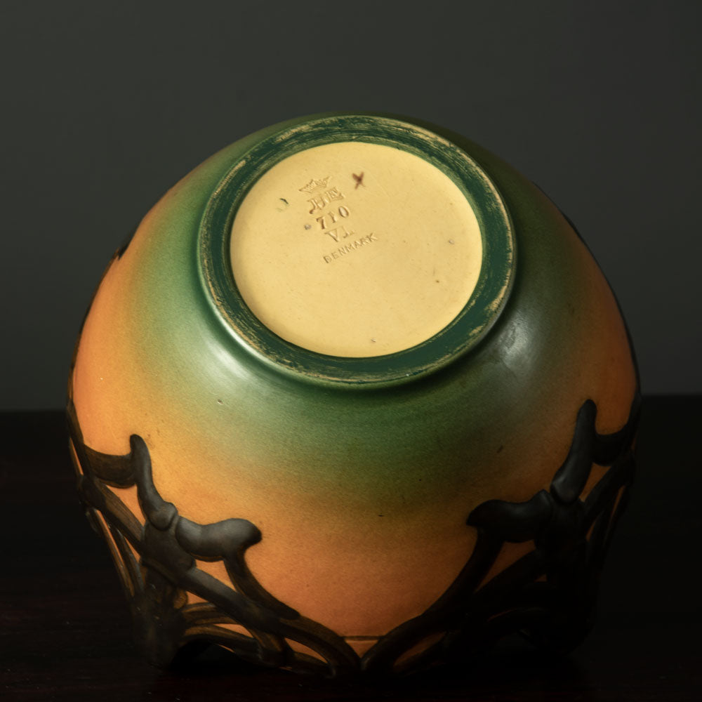 P. Ipsen, Denmark, earthenware vase with dark brown and orange glaze H1344