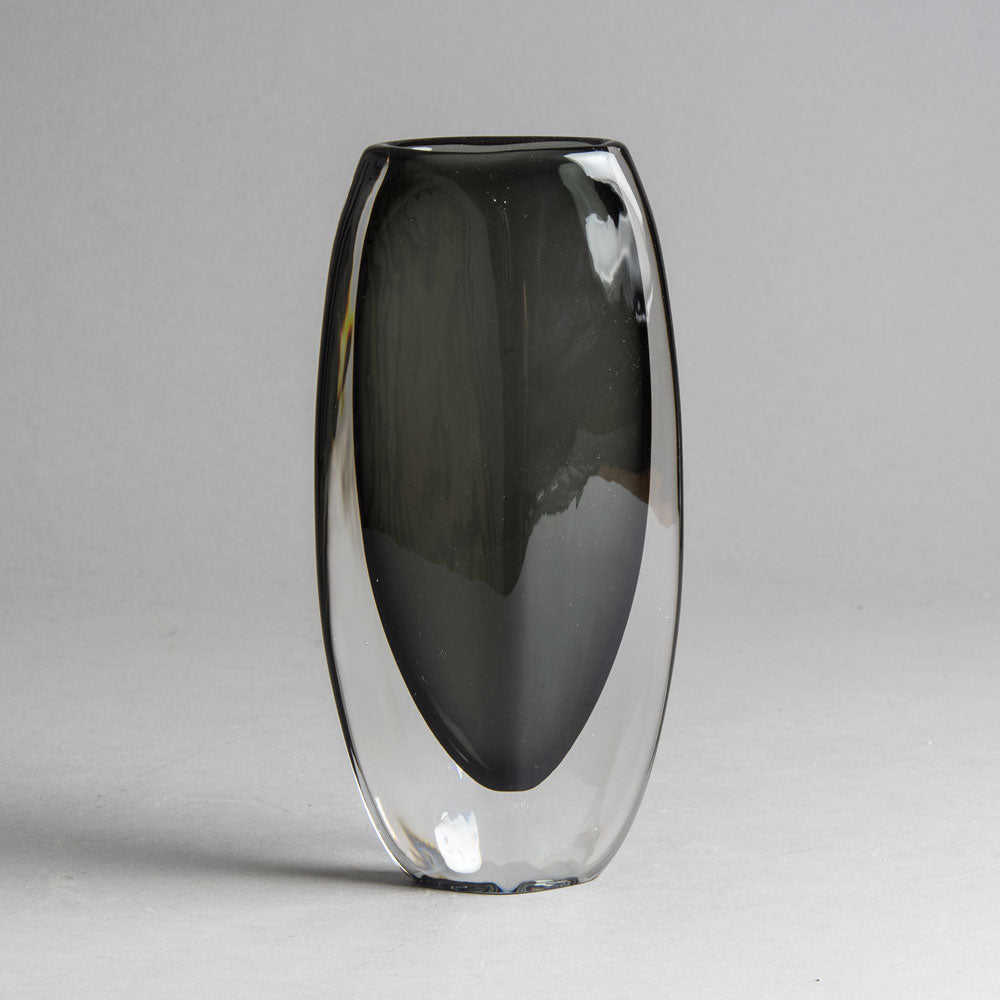 Nils Landberg for Orrefors, glass sommerso vase in gray and clear H1363