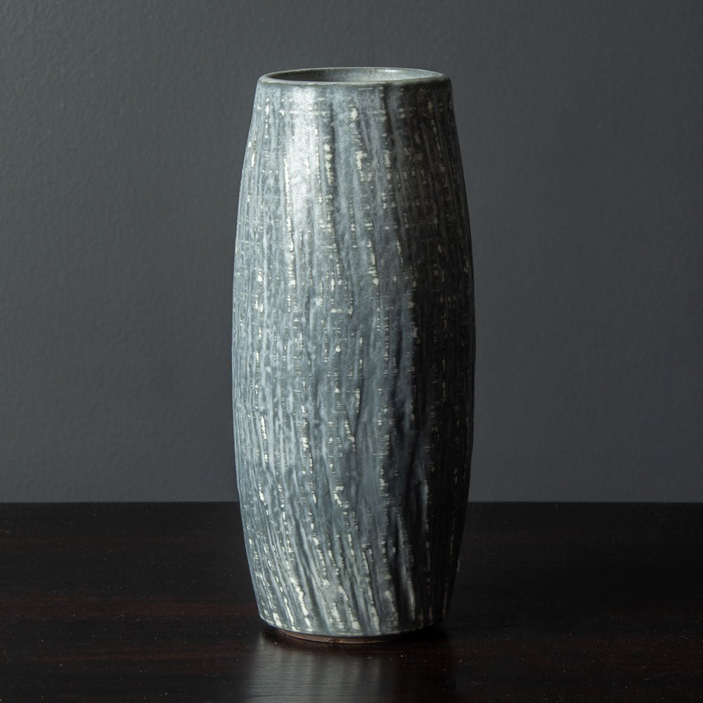 Gunnar Nylund for Rorstrand, Sweden, stoneware vase with striated pale blue-gray glaze H1295