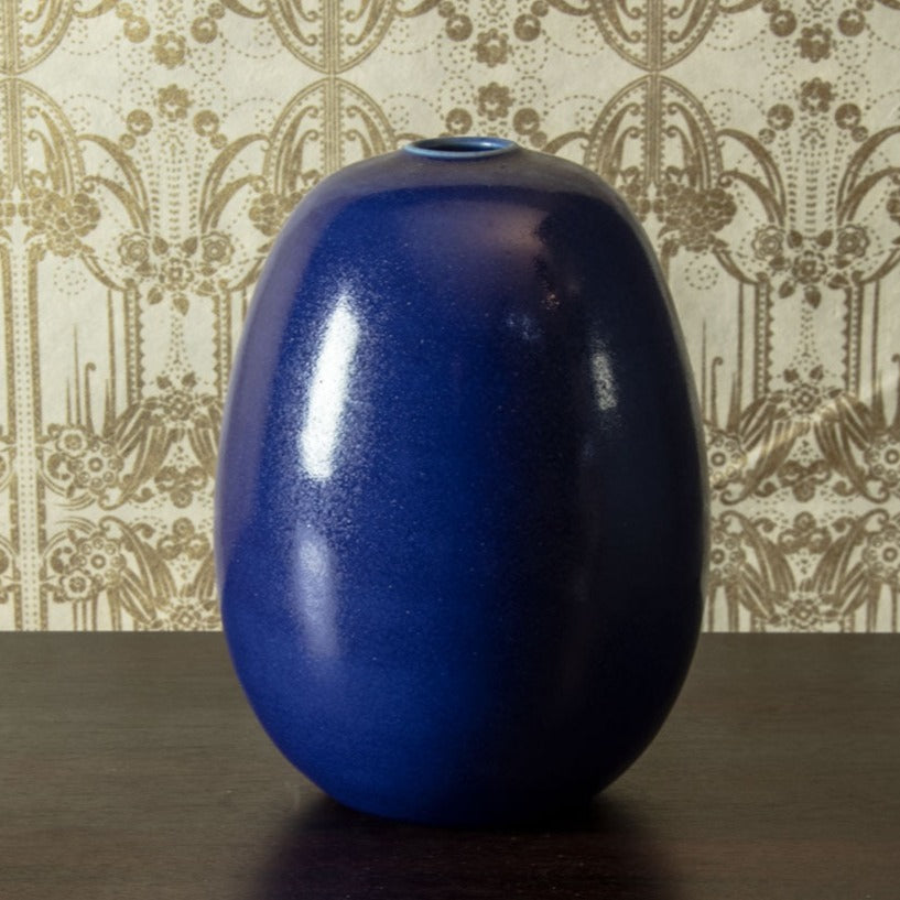 Erich and Ingrid Triller for Tobo, large oval vase with glossy cobalt blue glaze H1310
