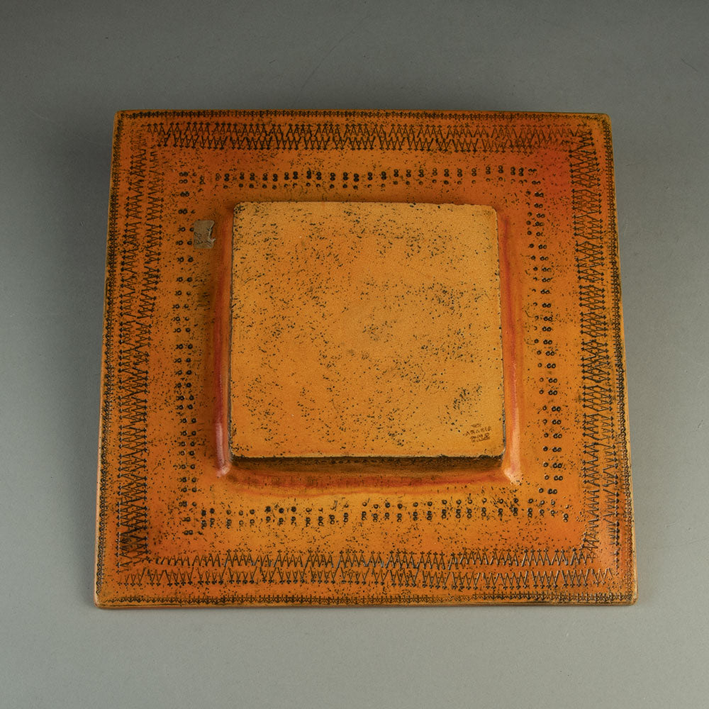 Rut Bryk for Arabia, Finland, stoneware square bowl with orange glaze H1498