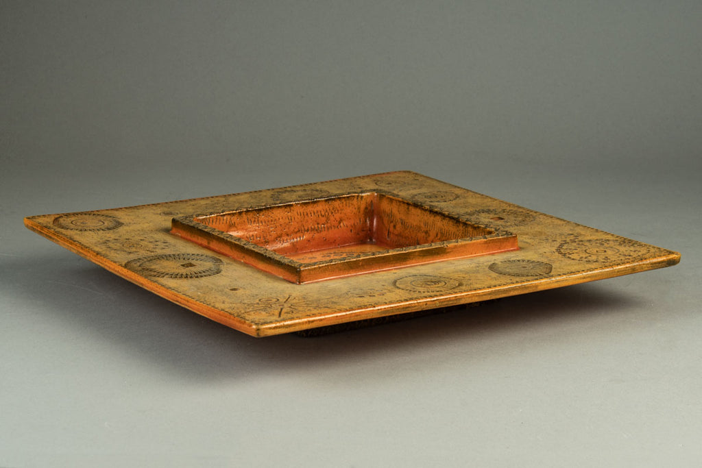 Rut Bryk for Arabia, Finland, stoneware square bowl with orange glaze H1498