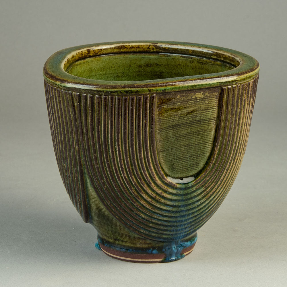 Wilhelm Kåge for Gustavsberg, Sweden, unique "Farsta" vase with blue and olive glaze H1601