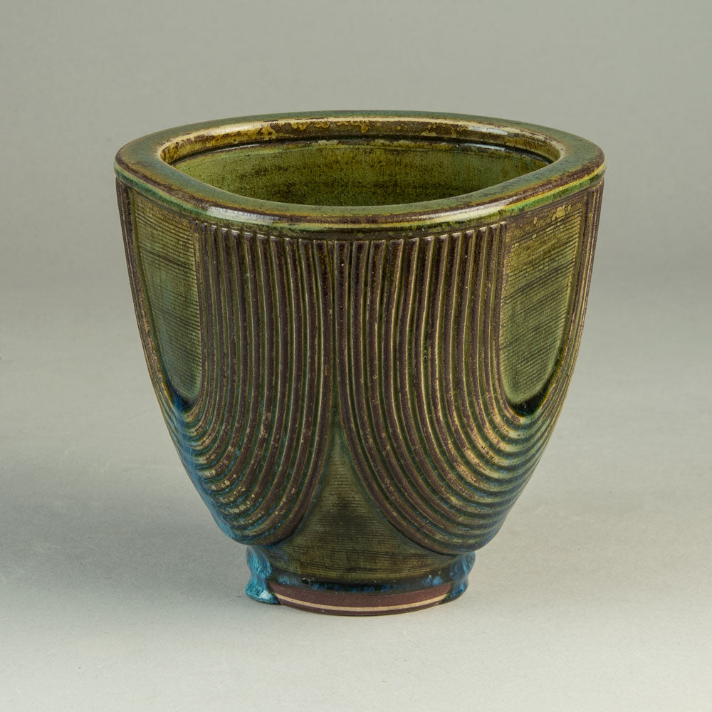 Wilhelm Kåge for Gustavsberg, Sweden, unique "Farsta" vase with blue and olive glaze H1601