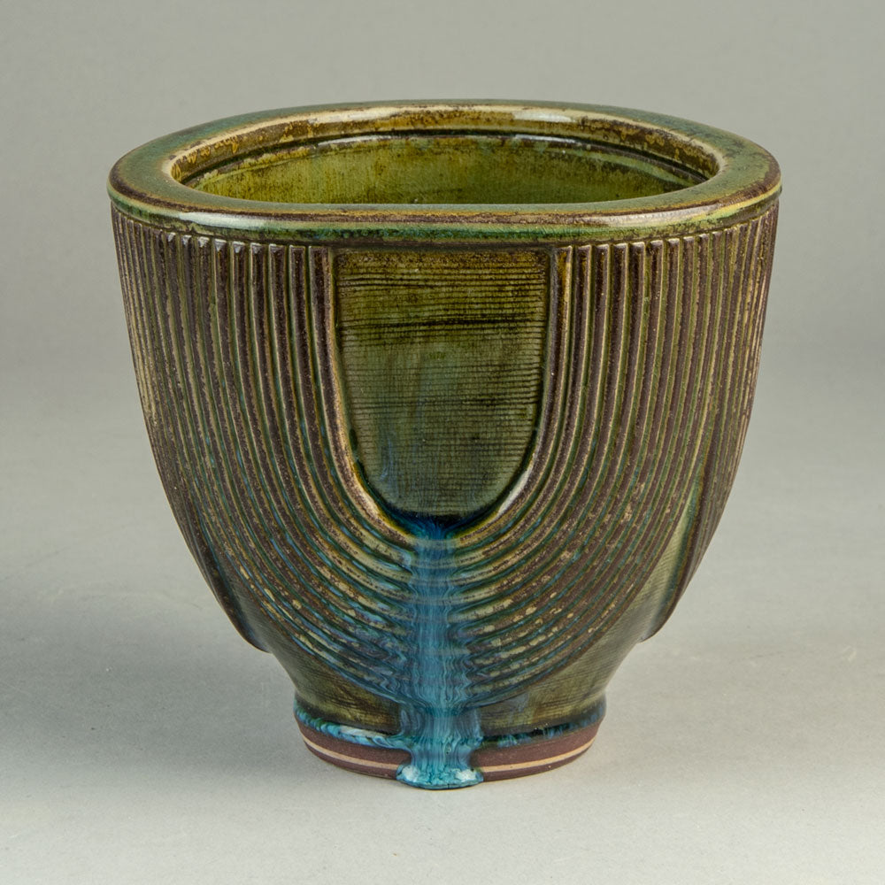 Wilhelm Kåge for Gustavsberg, Sweden, unique "Farsta" vase with blue and olive glaze H1601