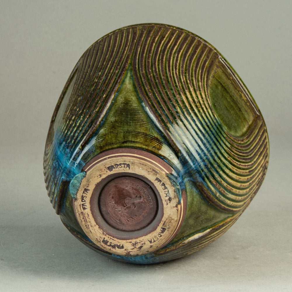 Wilhelm Kåge for Gustavsberg, Sweden, unique "Farsta" vase with blue and olive glaze H1601