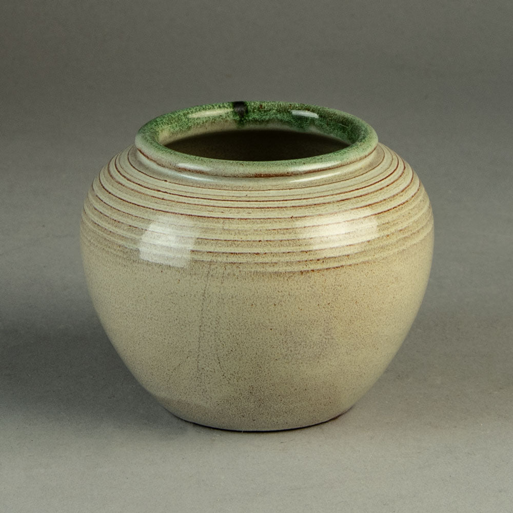 Richard Bampi, Germany, unique stoneware vase with glossy off-white and green glaze H1623