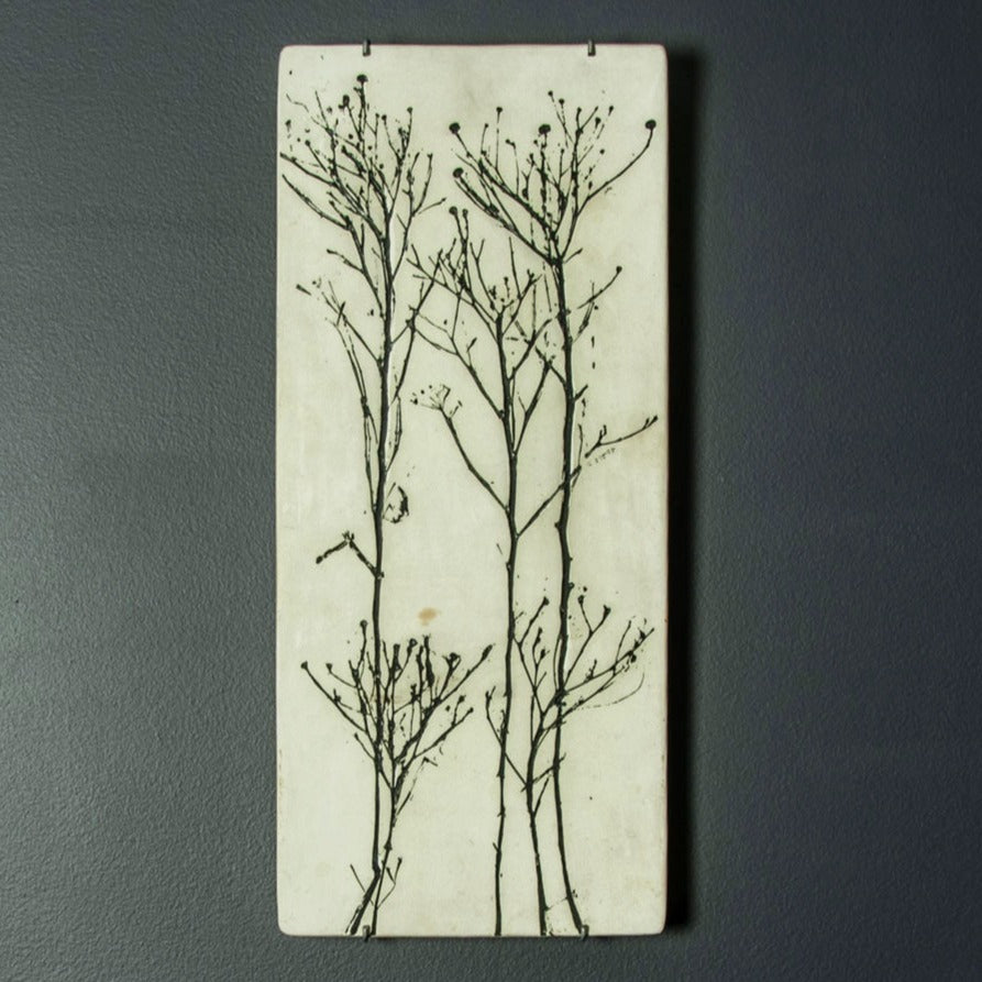 Toini Muona for Arabia, Finland, unique stoneware tile with impressed foliage design H1667