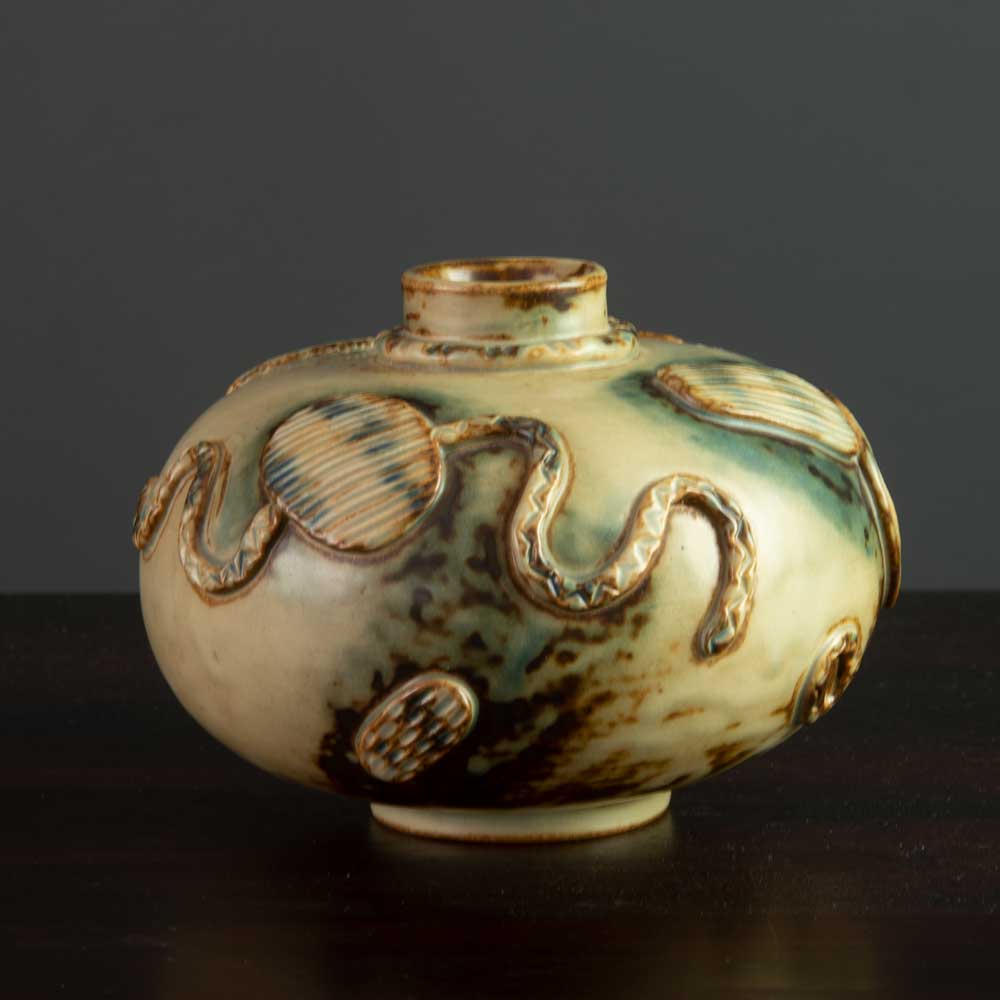 Thorkild Olsen for Royal Copenhagen vase with relief and Sung glaze