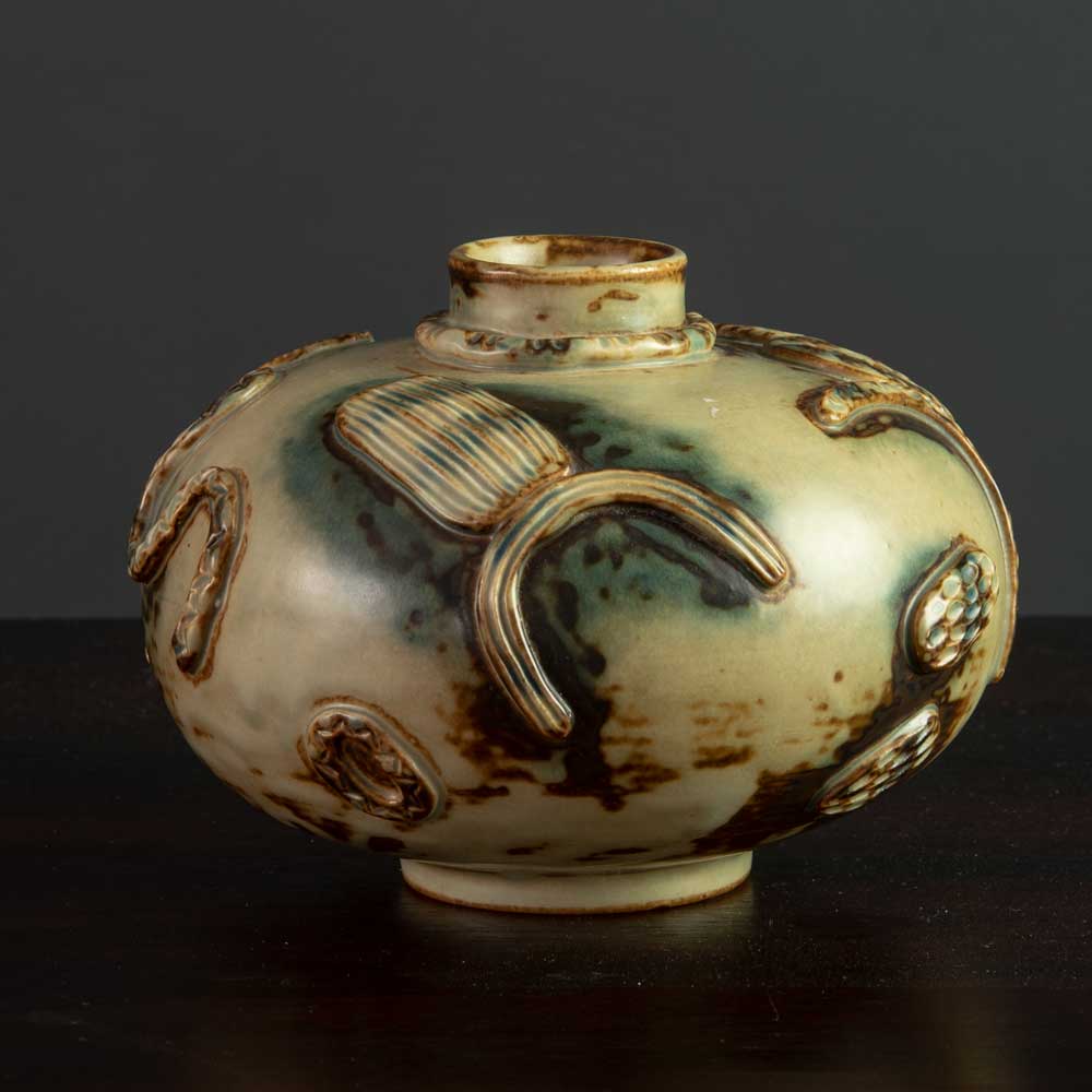 Thorkild Olsen for Royal Copenhagen vase with relief and Sung glaze