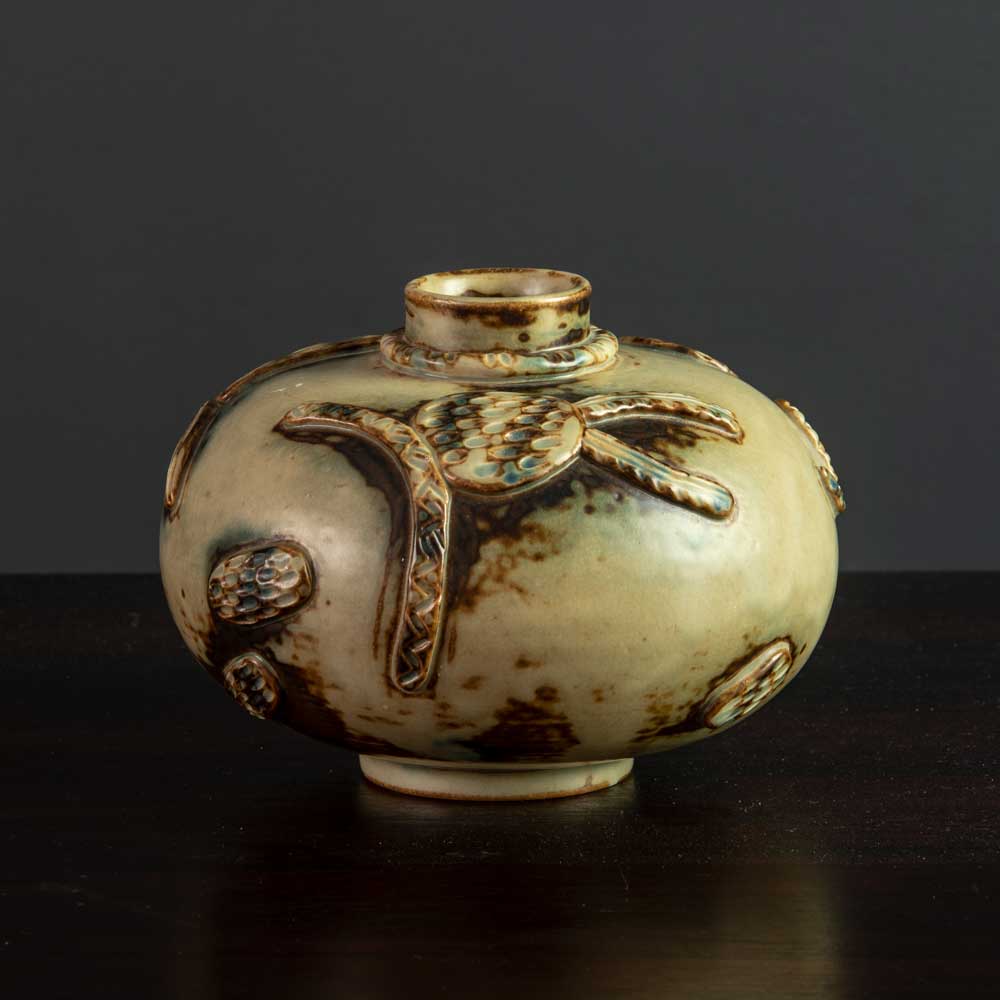 Thorkild Olsen for Royal Copenhagen vase with relief and Sung glaze